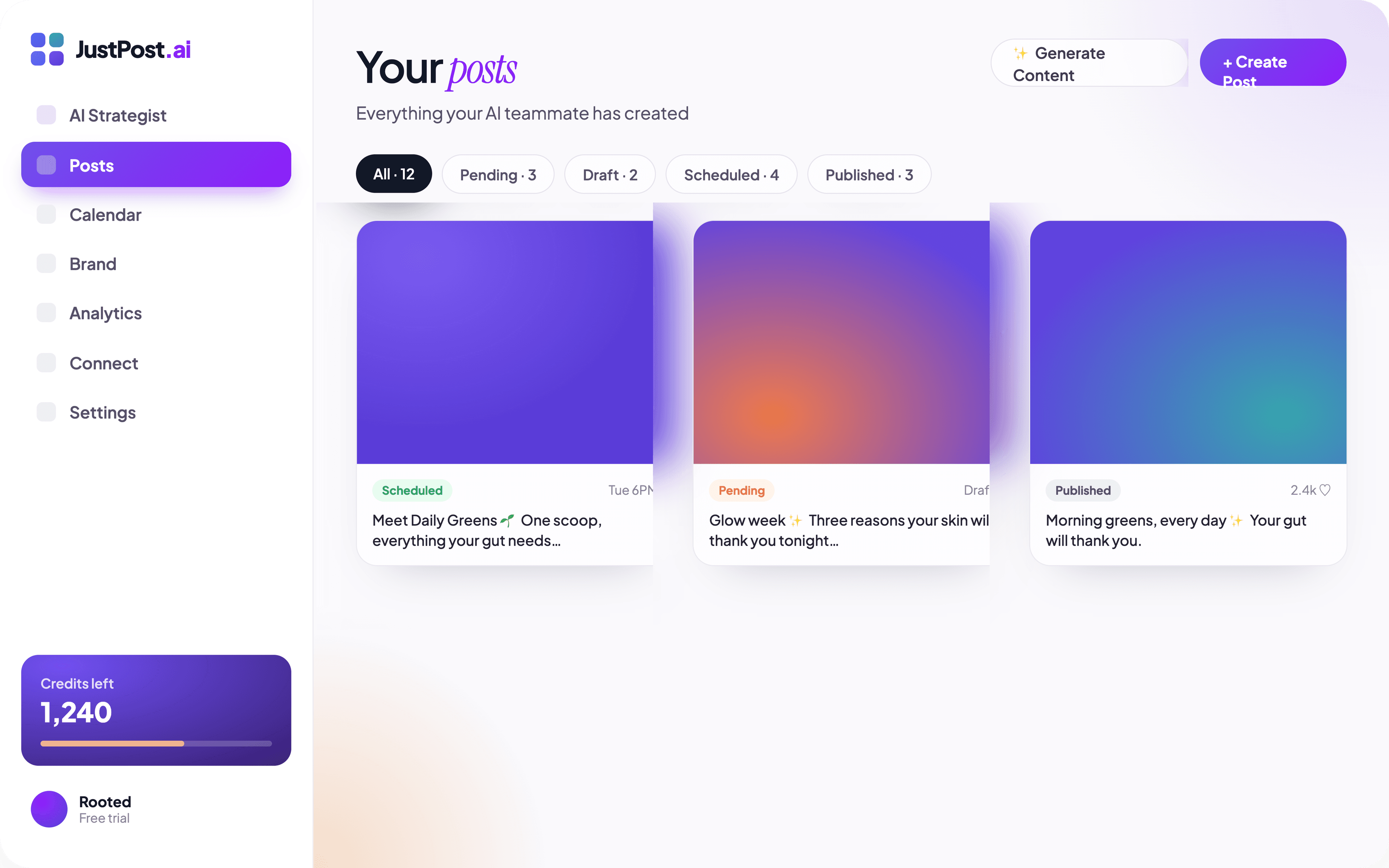 JustPost AI — posts dashboard