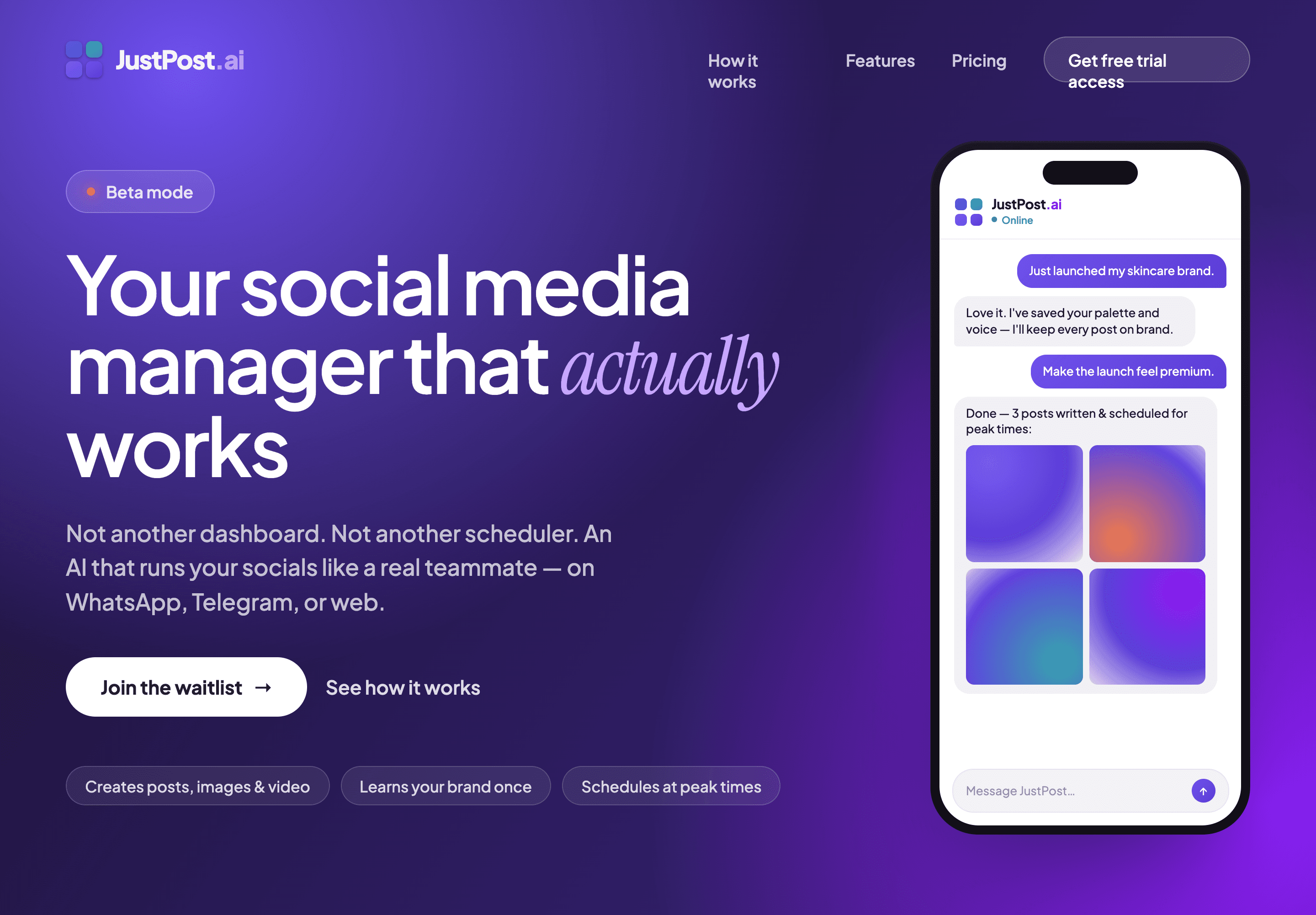 JustPost AI — landing page